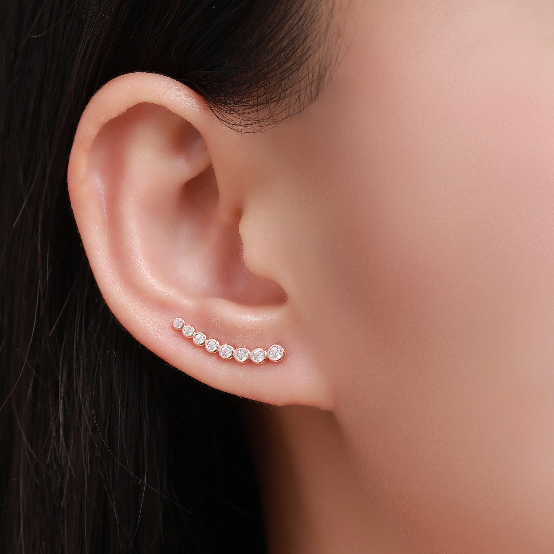 Amethyst Purple Pebble CZ Crawler Earrings in Sterling Silver, Silver or Gold, Dotted Ear Crawlers, Dots Crawler, Bobble Crawlers