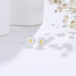 Enamel Daisy Flower Stud Earrings in Sterling Silver, Daisy Flower Earrings, Tiny Flower Earrings