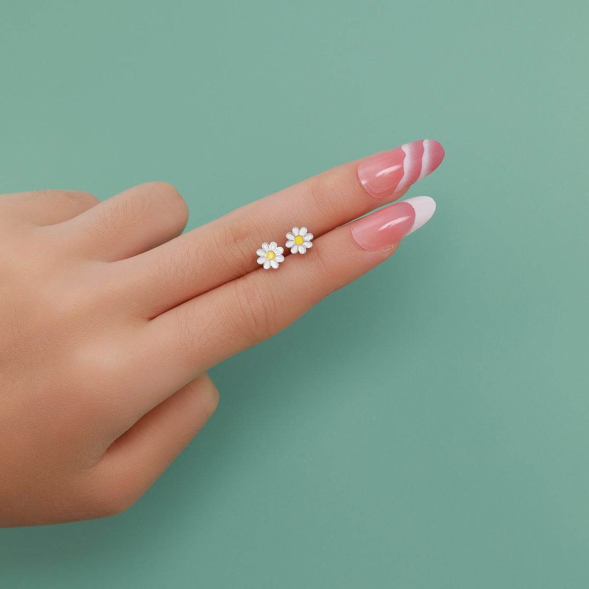 Enamel Daisy Flower Stud Earrings in Sterling Silver, Daisy Flower Earrings, Tiny Flower Earrings