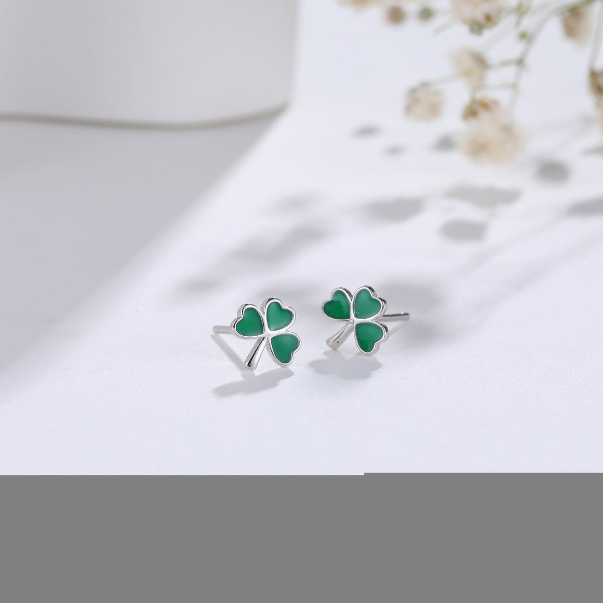 Shamrock Leaf Enamel Stud Earrings in Sterling Silver, Silver or Gold, Flower Earrings, Clover Earrings, Good Luck Gift