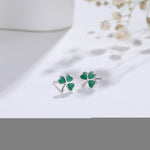 Shamrock Leaf Enamel Stud Earrings in Sterling Silver, Silver or Gold, Flower Earrings, Clover Earrings, Good Luck Gift