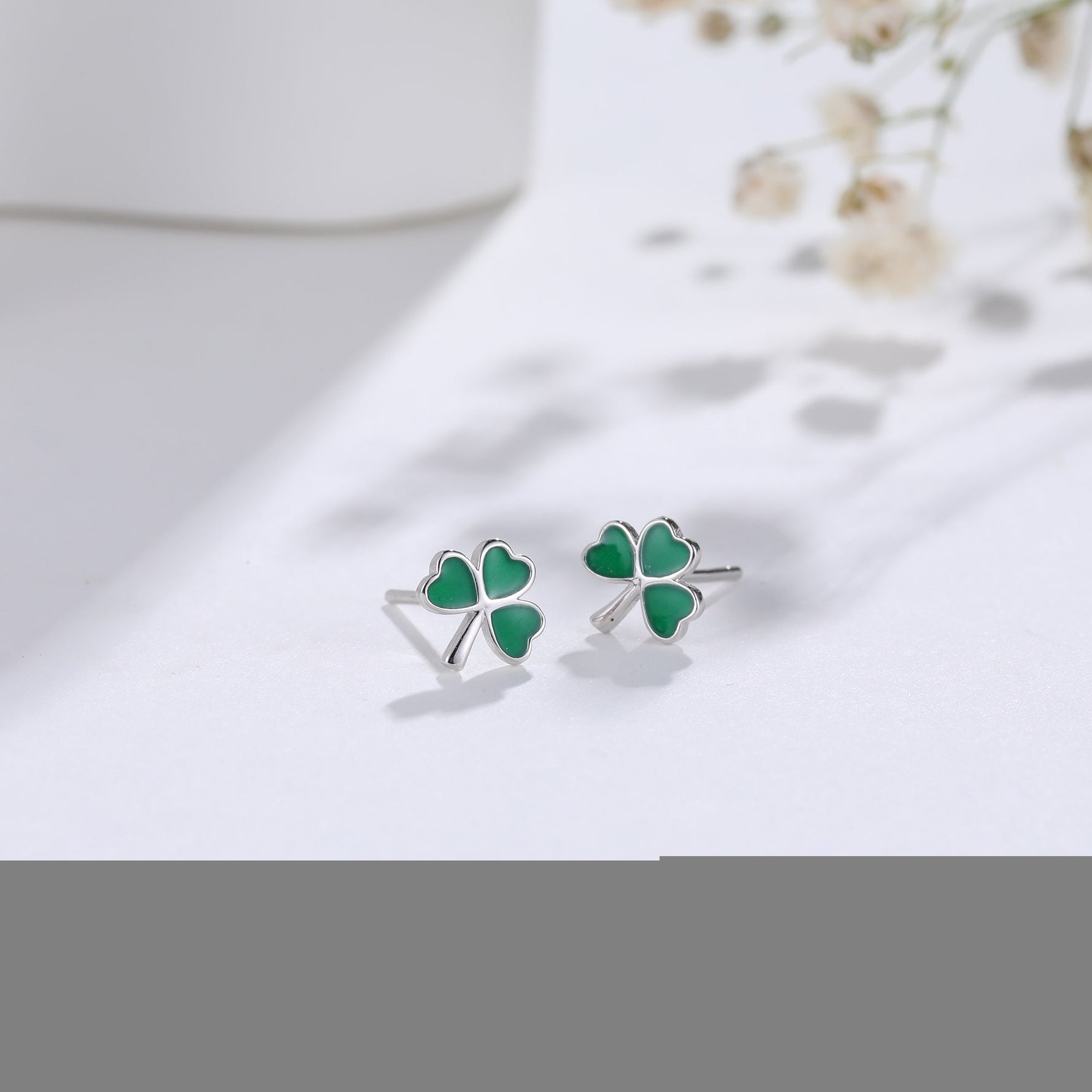 Shamrock Leaf Enamel Stud Earrings in Sterling Silver, Silver or Gold, Flower Earrings, Clover Earrings, Good Luck Gift