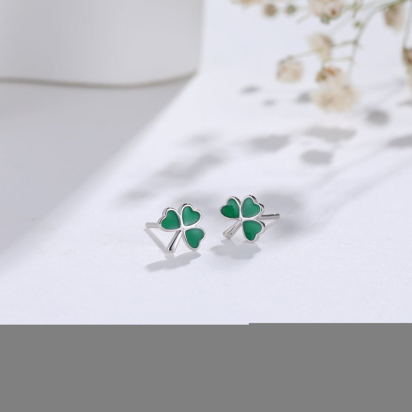 Shamrock Leaf Enamel Stud Earrings in Sterling Silver,  Silver or Gold, Flower Earrings,  Clover Earrings, Good Luck Gift