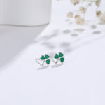 Shamrock Leaf Enamel Stud Earrings in Sterling Silver, Silver or Gold, Flower Earrings, Clover Earrings, Good Luck Gift