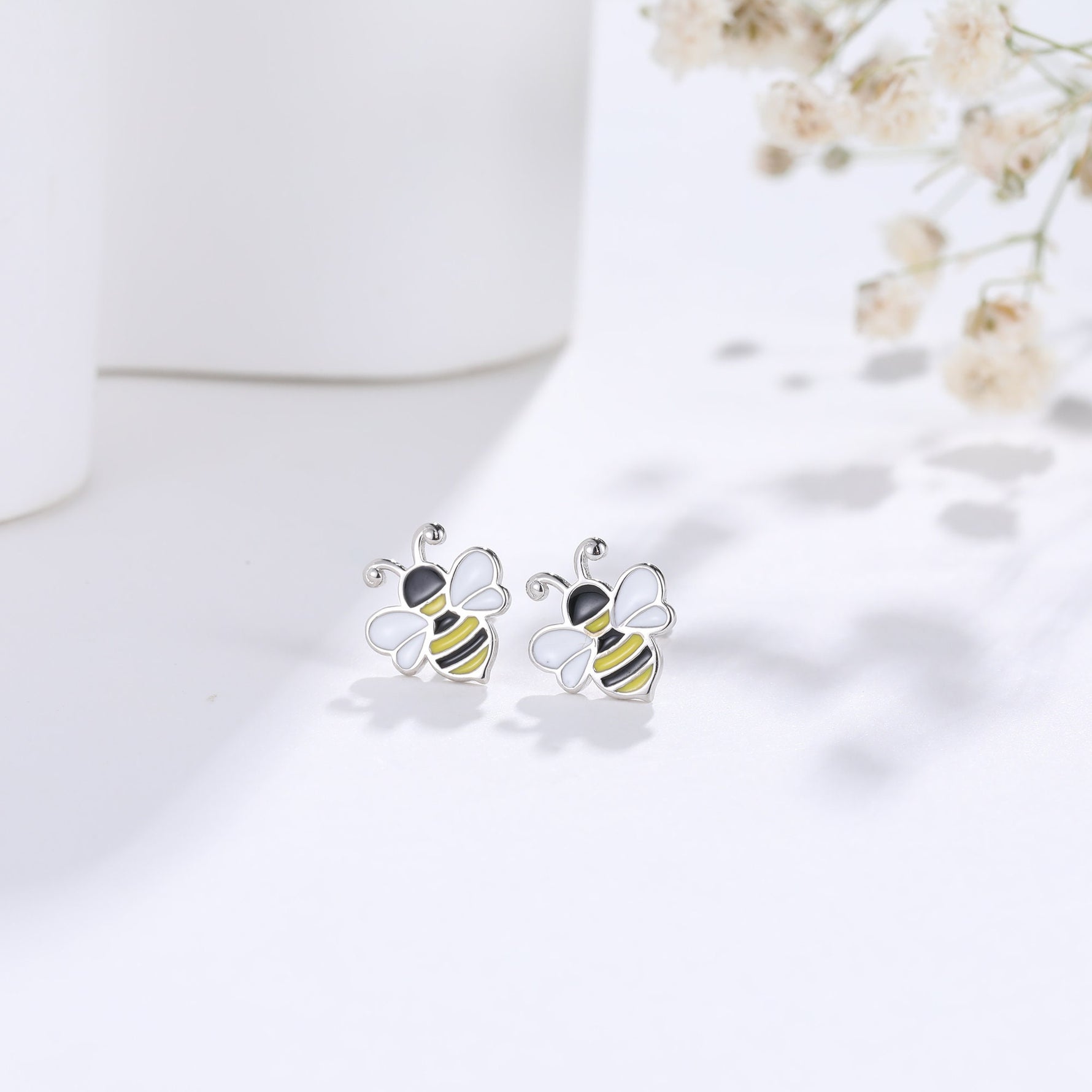 Enamel Bumble Bee Stud Earrings in Sterling Silver, Earrings, Tiny Bee Earrings, Tiny Bee Stud, Silver Bee Earrings, Sterling Silver Bee