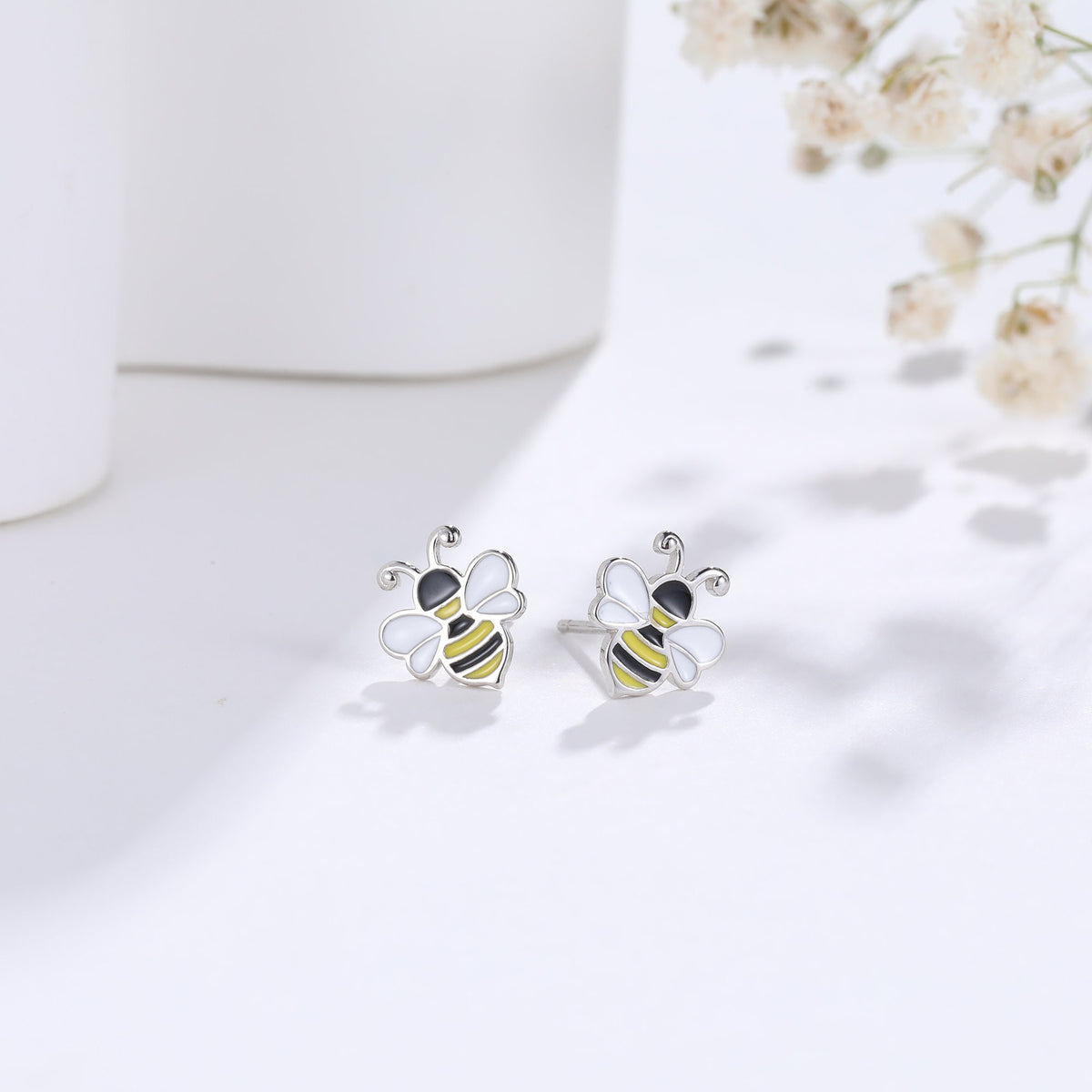 Enamel Bumble Bee Stud Earrings in Sterling Silver, Earrings, Tiny Bee Earrings, Tiny Bee Stud, Silver Bee Earrings, Sterling Silver Bee
