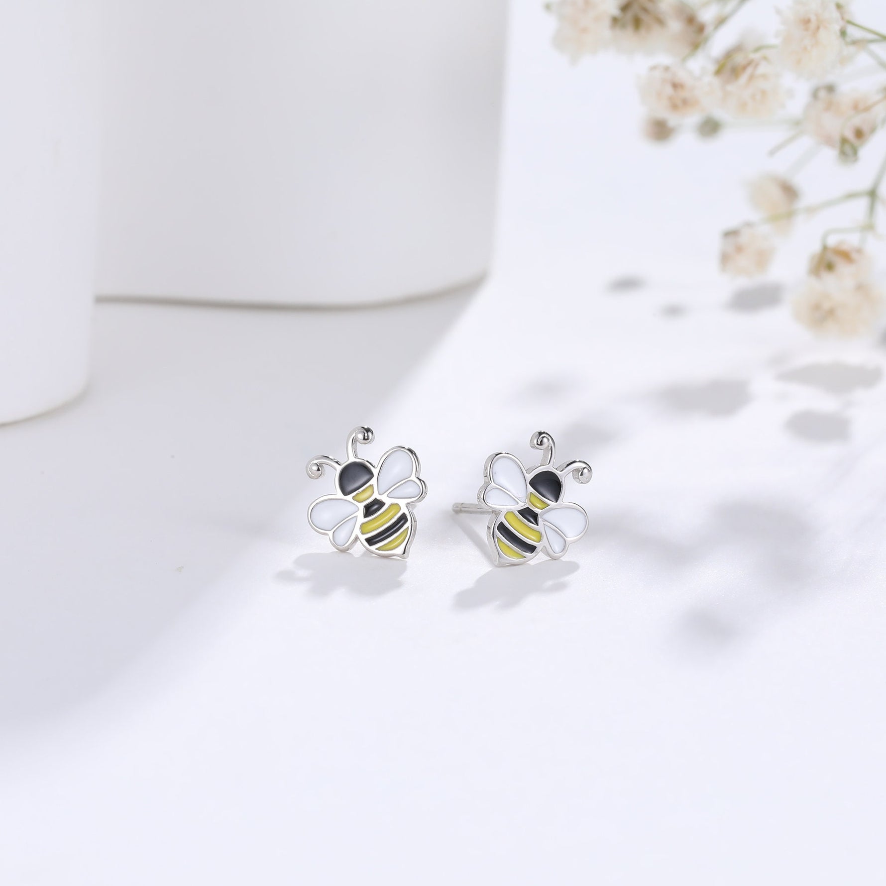 Enamel Bumble Bee Stud Earrings in Sterling Silver, Earrings, Tiny Bee Earrings, Tiny Bee Stud, Silver Bee Earrings, Sterling Silver Bee