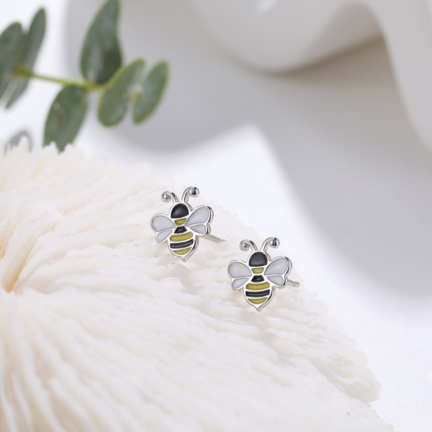Enamel Bumble Bee Stud Earrings in Sterling Silver, Earrings, Tiny Bee Earrings, Tiny Bee Stud, Silver Bee Earrings, Sterling Silver Bee