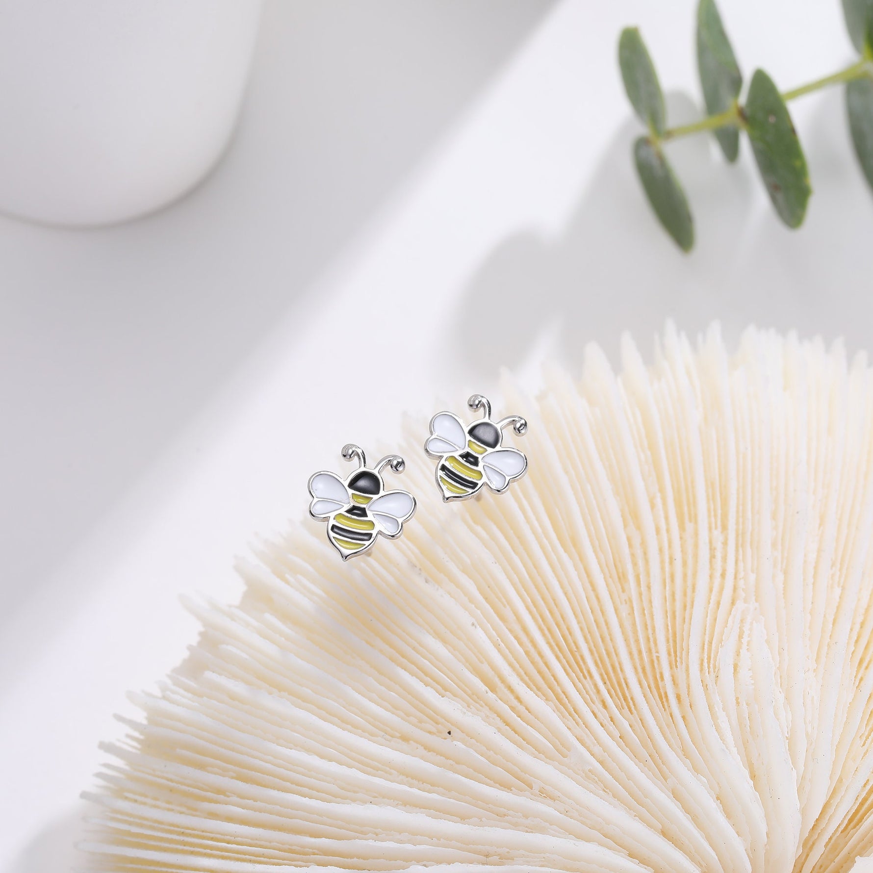 Enamel Bumble Bee Stud Earrings in Sterling Silver, Earrings, Tiny Bee Earrings, Tiny Bee Stud, Silver Bee Earrings, Sterling Silver Bee