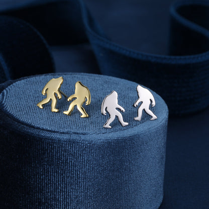 Tiny Yeti Stud Earrings in Sterling Silver, Silver Big Foot Earrings, Gold Sasquatch Earrings,