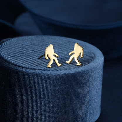 Tiny Yeti Stud Earrings in Sterling Silver, Silver Big Foot Earrings, Gold Sasquatch Earrings,