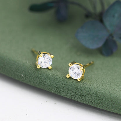 Sterling Silver Tiny CZ Stud Earrings, Barely Visible, 3mm or 4mm, Extra Small CZ Stud, Silver, Gold and Rose Gold, Cubic Zirconia Crystal