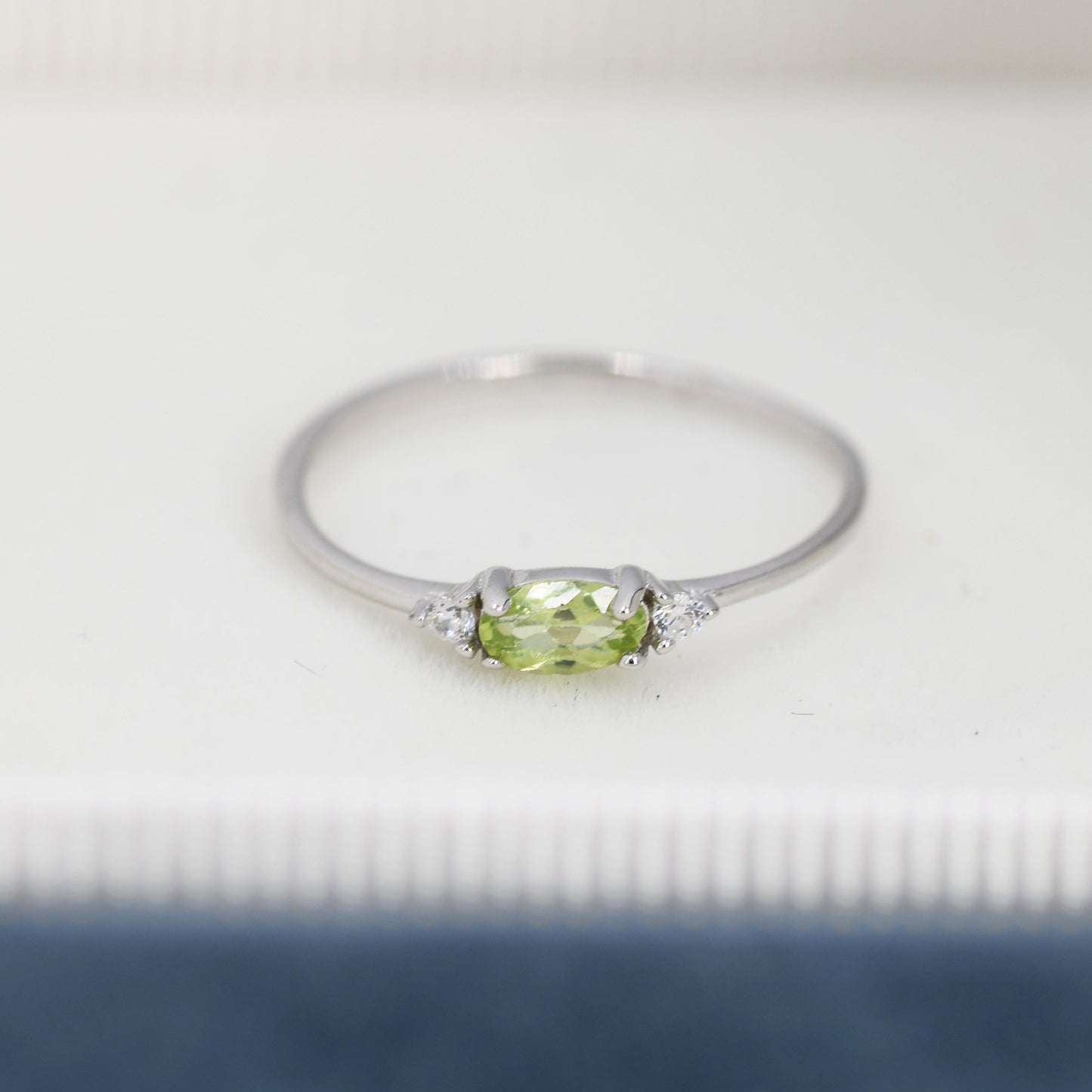 Natural Peridot Ring in Sterling Silver, Genuine Green Periot Ring, Dainty Gemstone Ring, US 5-8. August Birthstone