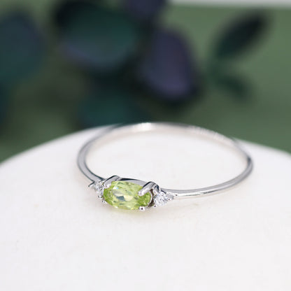 Natural Peridot Ring in Sterling Silver, Genuine Green Periot Ring, Dainty Gemstone Ring, US 5-8. August Birthstone