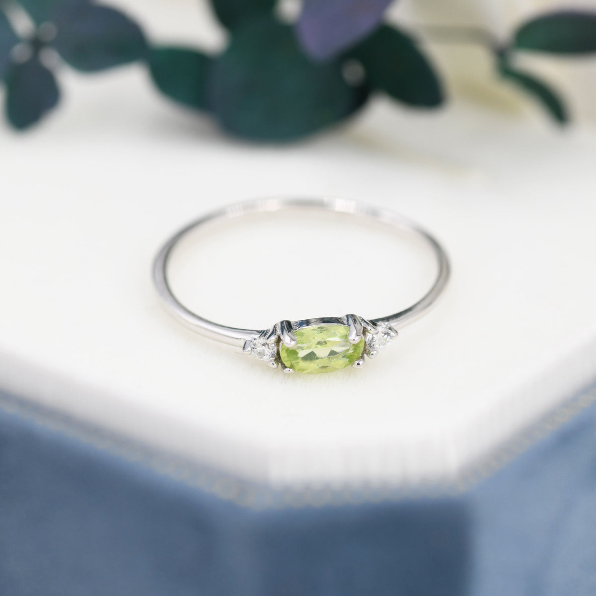 Peridot Oval Ring with CZ Accents