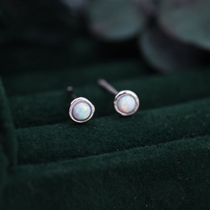 Sterling Silver Tiny Little Opal Stud Earrings, 3mm Blue or White Opal, Gold or Silver, Semi-precious Jewellery