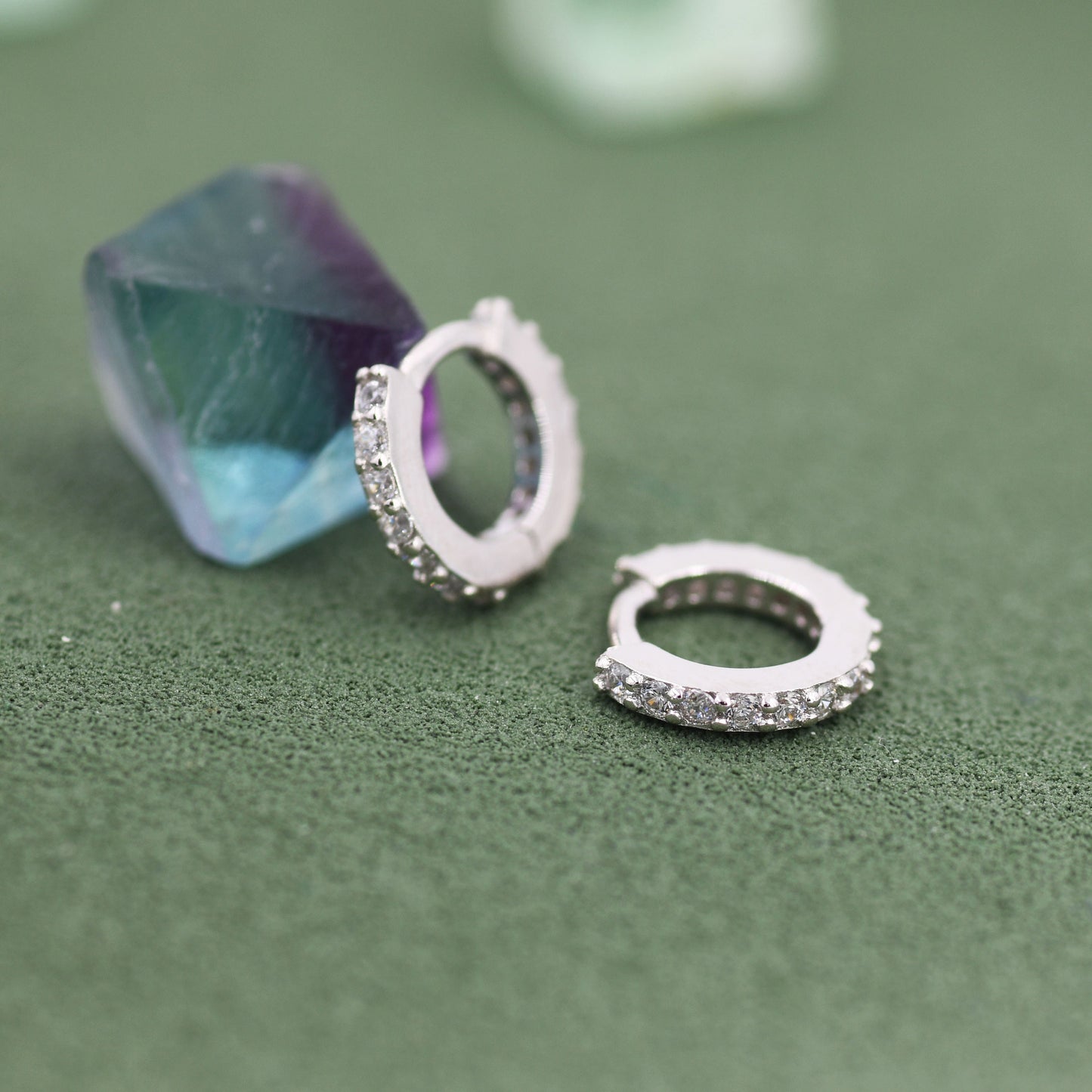 Double Sided CZ Huggie Hoops in Sterling Silver, 6mm, 8mm, 10mm and 12mm Clicker Hoops, Rose Gold or Gold, Simple Sleeper Hoop Earrings