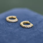 Double Sided CZ Huggie Hoops in Sterling Silver, 6mm, 8mm, 10mm and 12mm Clicker Hoops, Rose Gold or Gold, Simple Sleeper Hoop Earrings