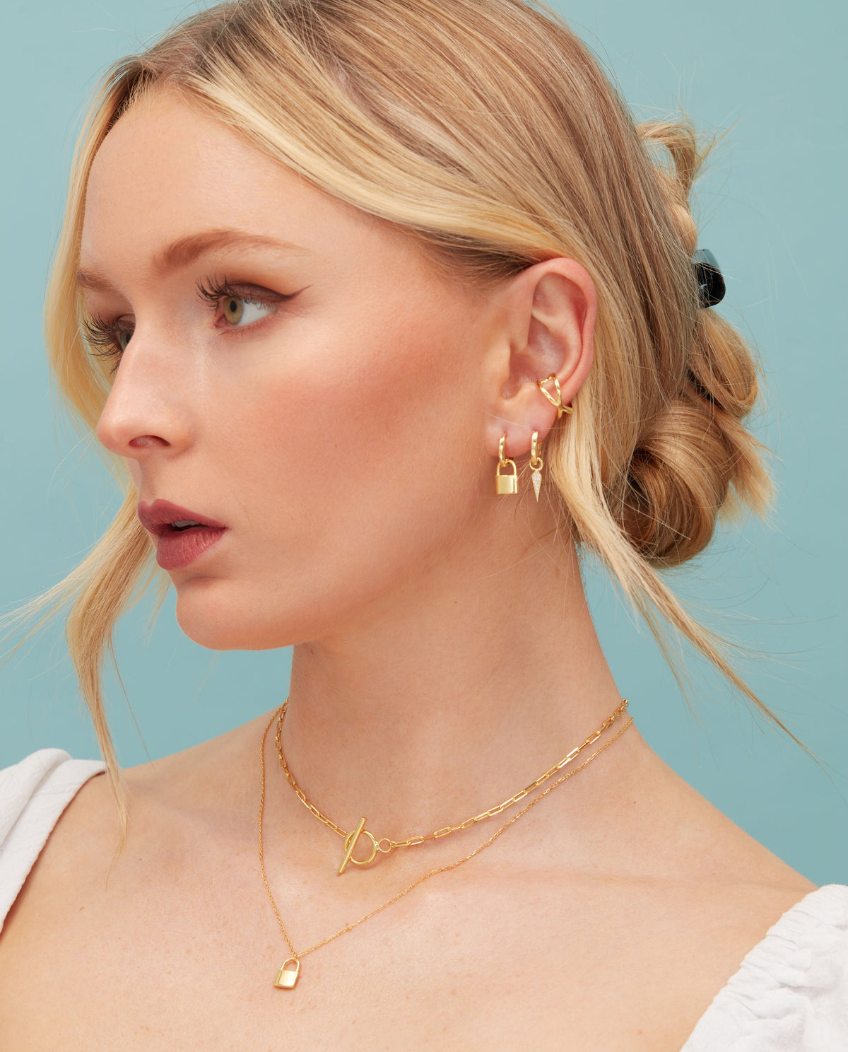 Sterling Silver Padlock Hoop Earrings, Detachable Lock Charm Dangle Hoop Earrings, Silver or Gold, Interchangeable