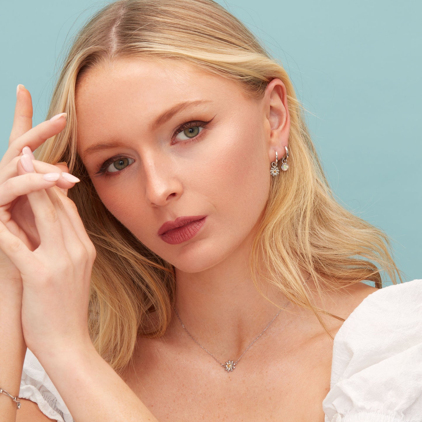 Little Daisy Flower Charmed Hoop Earrings in Sterling Silver - Cute Flower Blossom Huggie Hoop Earrings - Fun, Whimsical