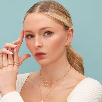 Multicolour CZ Infinity Ring in Sterling Silver, Silver or Gold, Dotted Bezel CZ Ring, Simulated Tourmaline US 5 - 8