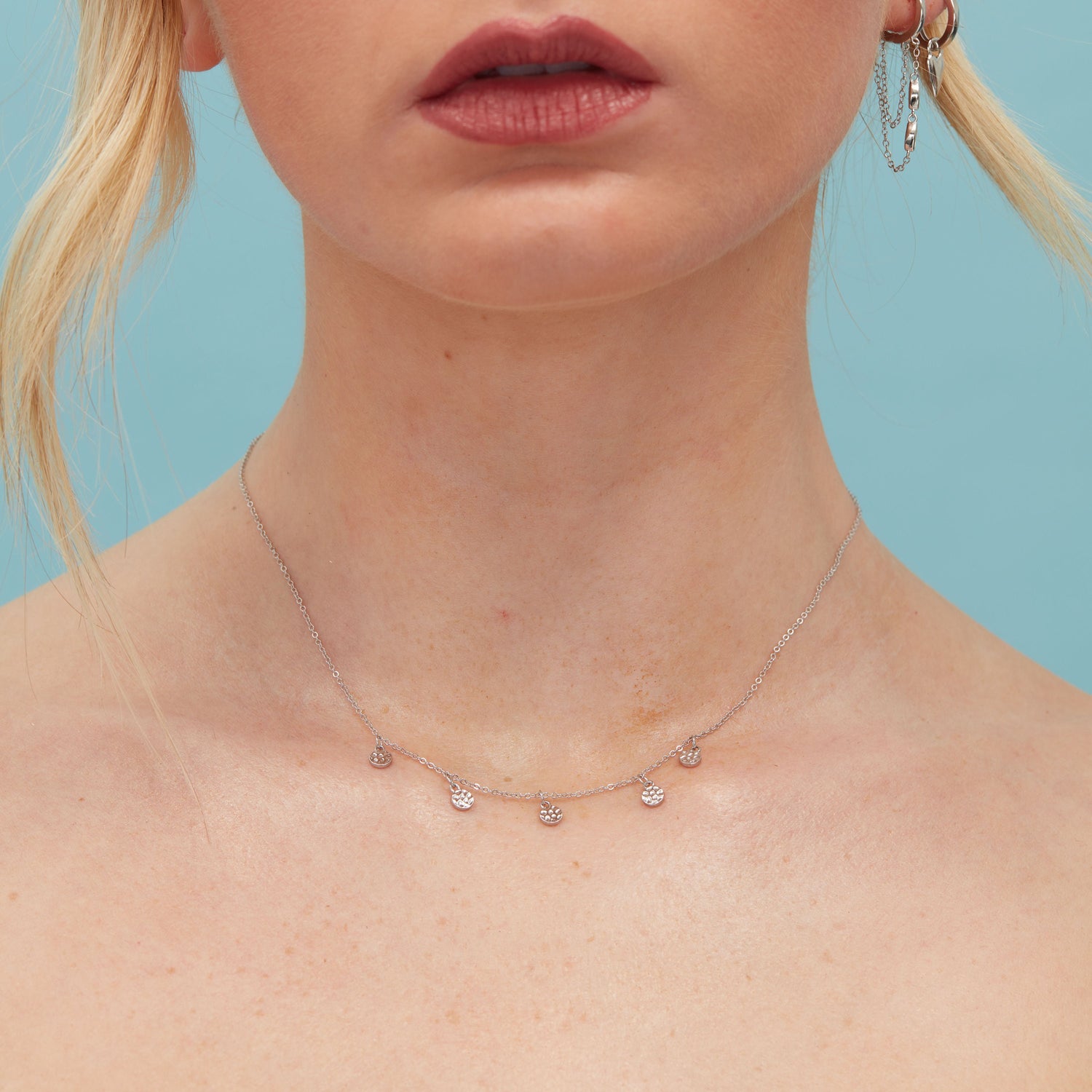 Hammered Disk Choker Necklace in Sterling Silver, Silver Disk Choker Necklace