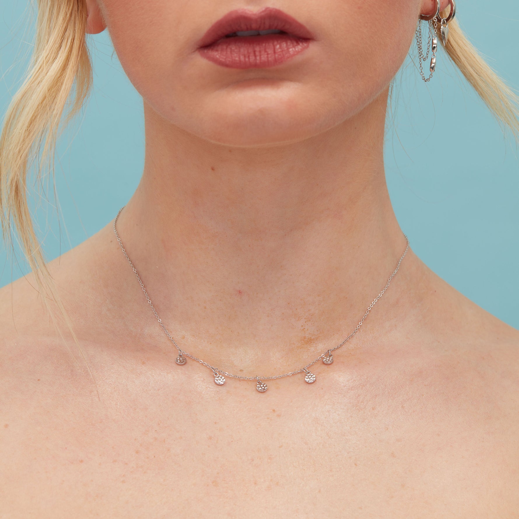 Hammered Disk Choker Necklace in Sterling Silver, Silver Disk Choker Necklace