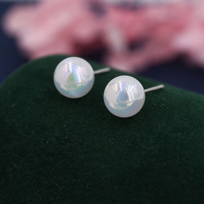 Mermaid Bubble Stud Earrings in Sterling Silver, Aurora Colour Changing Bauble Earrings, AB Ball Earrings