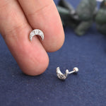 CZ Moon Screw Back Earrings in Sterling Silver, Silver or Gold, Silver Moon Earrings, Silver Moon Barbell Earrings