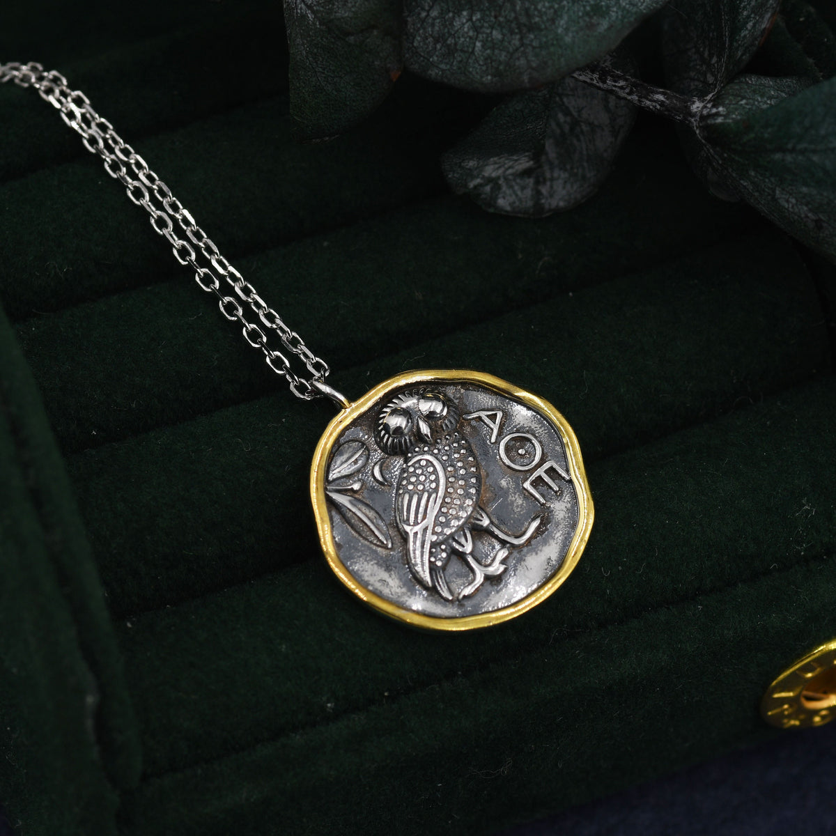 Sterling Silver Greek Coin Pendant Necklace - Owl Coin Necklace , Owl of Athena Coin Necklace in Antique Silver, Ancient Greek Coin Inspired
