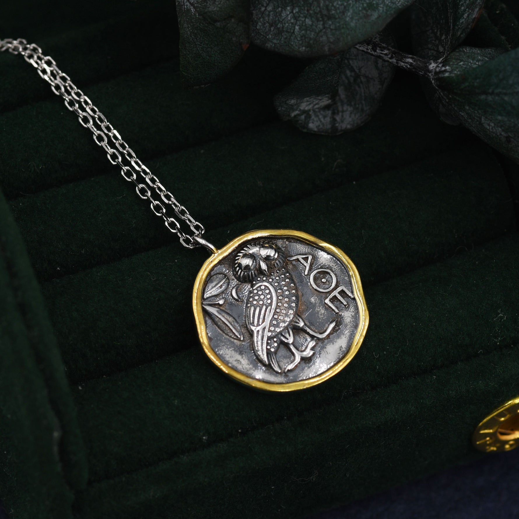Sterling Silver Greek Coin Pendant Necklace - Owl Coin Necklace , Owl of Athena Coin Necklace in Antique Silver, Ancient Greek Coin Inspired