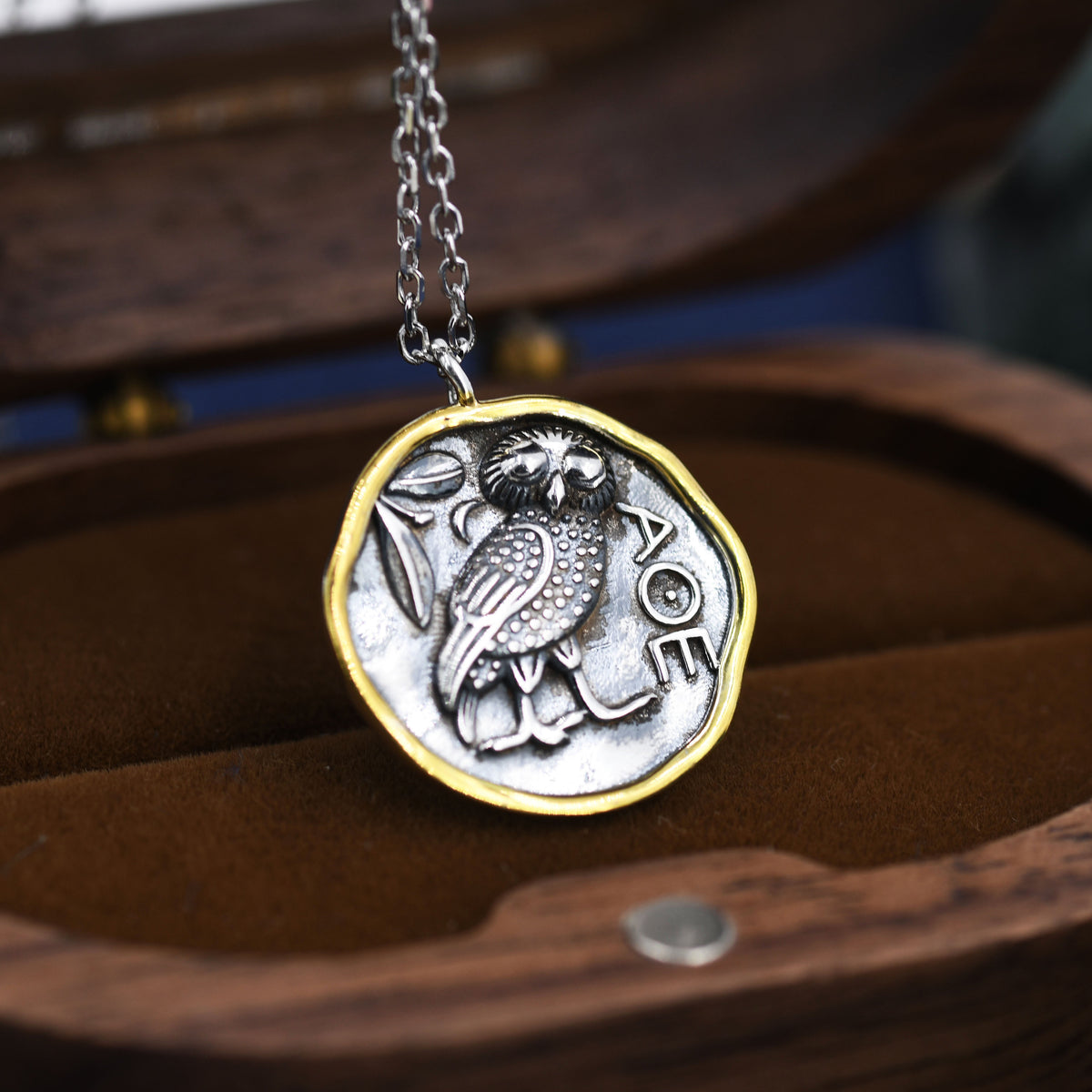 Sterling Silver Greek Coin Pendant Necklace - Owl Coin Necklace , Owl of Athena Coin Necklace in Antique Silver, Ancient Greek Coin Inspired