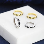 Black Marquise CZ Huggie Hoop in Sterling Silver, Silver or Gold, Minimalist Simple Black Hoop Earrings, Black Diamond Hoops