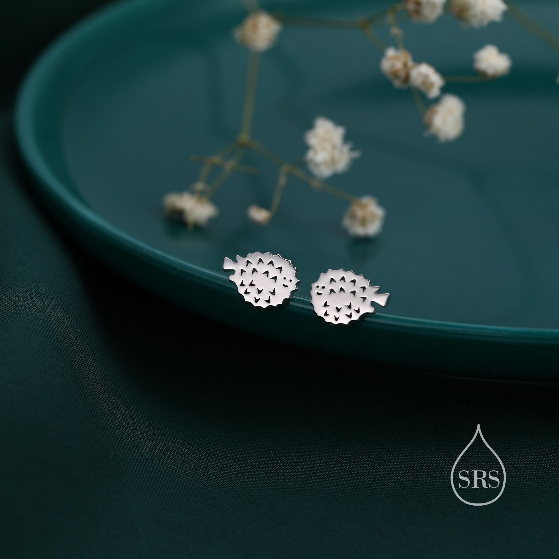 Sterling Silver Puffer Fish Stud Earrings in Sterling Silver, Silver Fish Earrings, Silver Puffer Fish Earrings, Silver or Gold, Blowfish