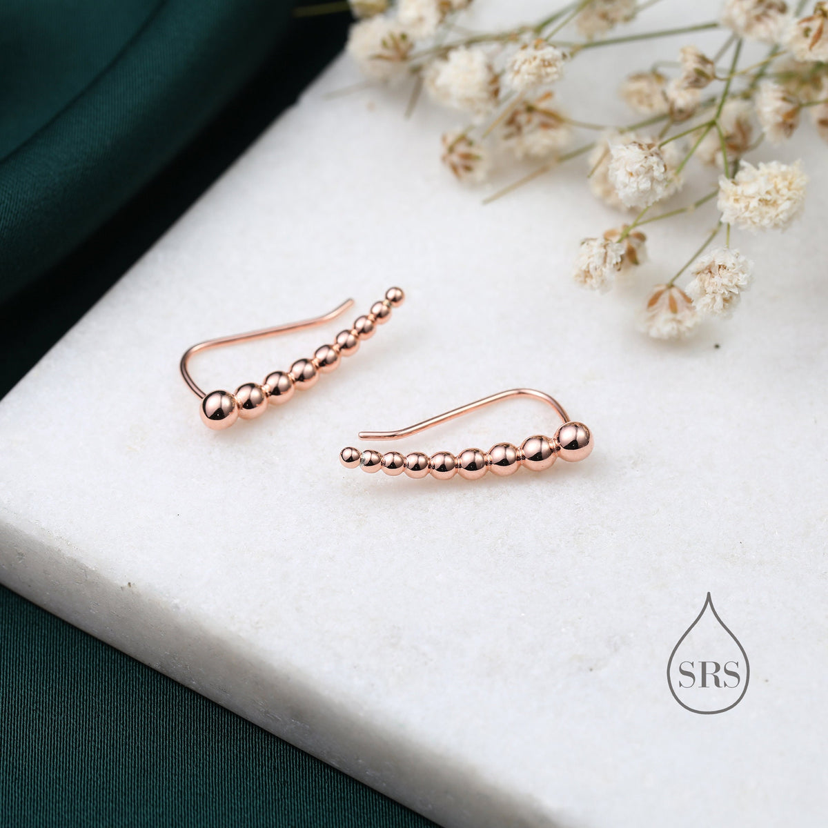 Dotted Pebble Crawler Earrings in Sterling Silver, Silver, Gold or Rose Gold, Beaded Ear Crawlers, Dots Ball Crawler, Bobble Crawlers