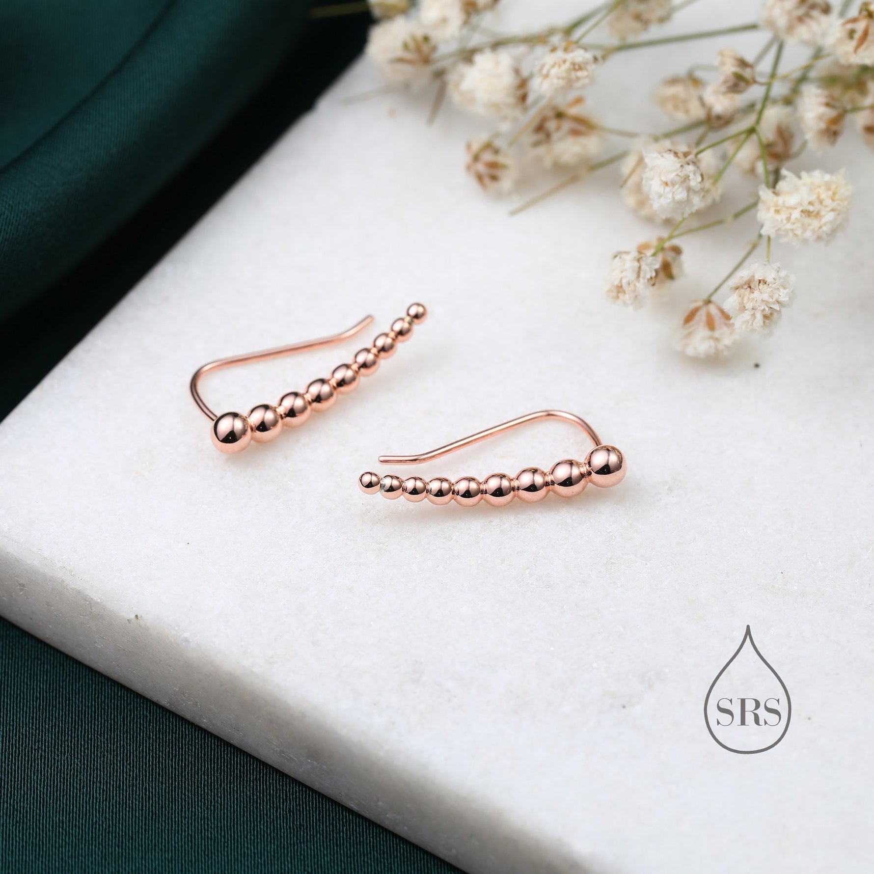 Dotted Pebble Crawler Earrings in Sterling Silver, Silver, Gold or Rose Gold, Beaded Ear Crawlers, Dots Ball Crawler, Bobble Crawlers