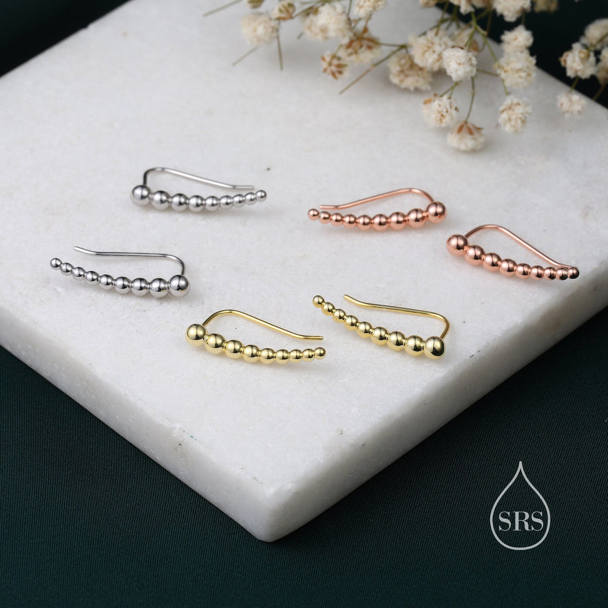 Dotted Pebble Crawler Earrings in Sterling Silver, Silver, Gold or Rose Gold, Beaded Ear Crawlers, Dots Ball Crawler, Bobble Crawlers