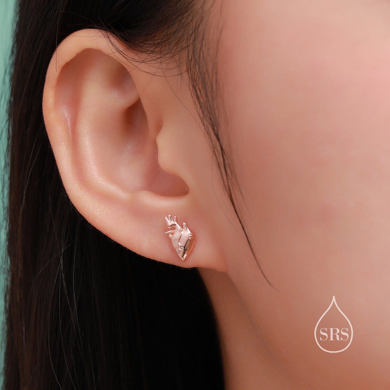 Anatomical Heart Stud Earrings in Sterling Silver, Silver, Gold or Rose Gold, Beating Heart Earrings, Heart Earrings, Gothic and Punk