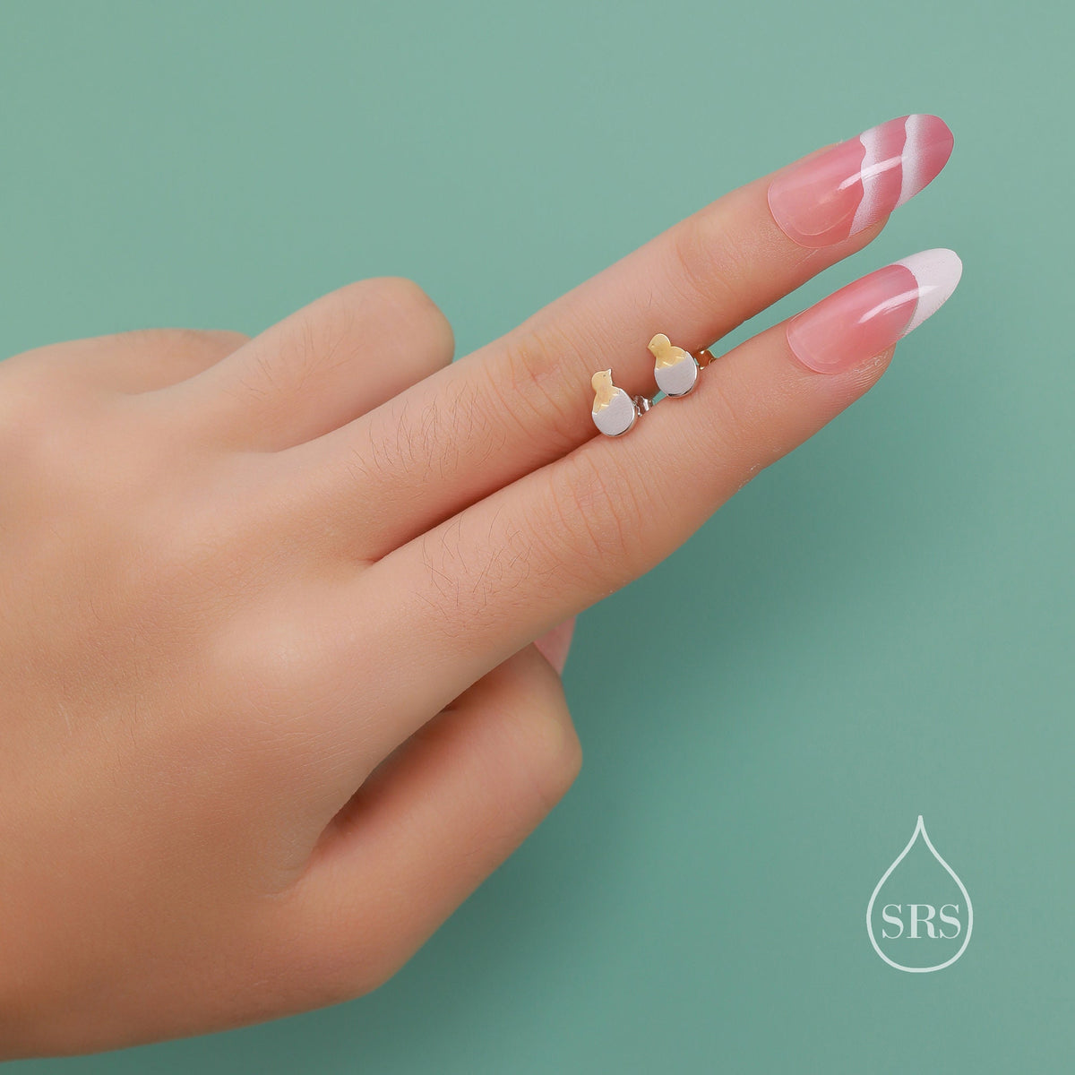 Chick and Egg Stud Earrings in Sterling Silver, Chicken Bird Earrings, Silver Chicken Stud, Silver and Gold, Bird Earrings