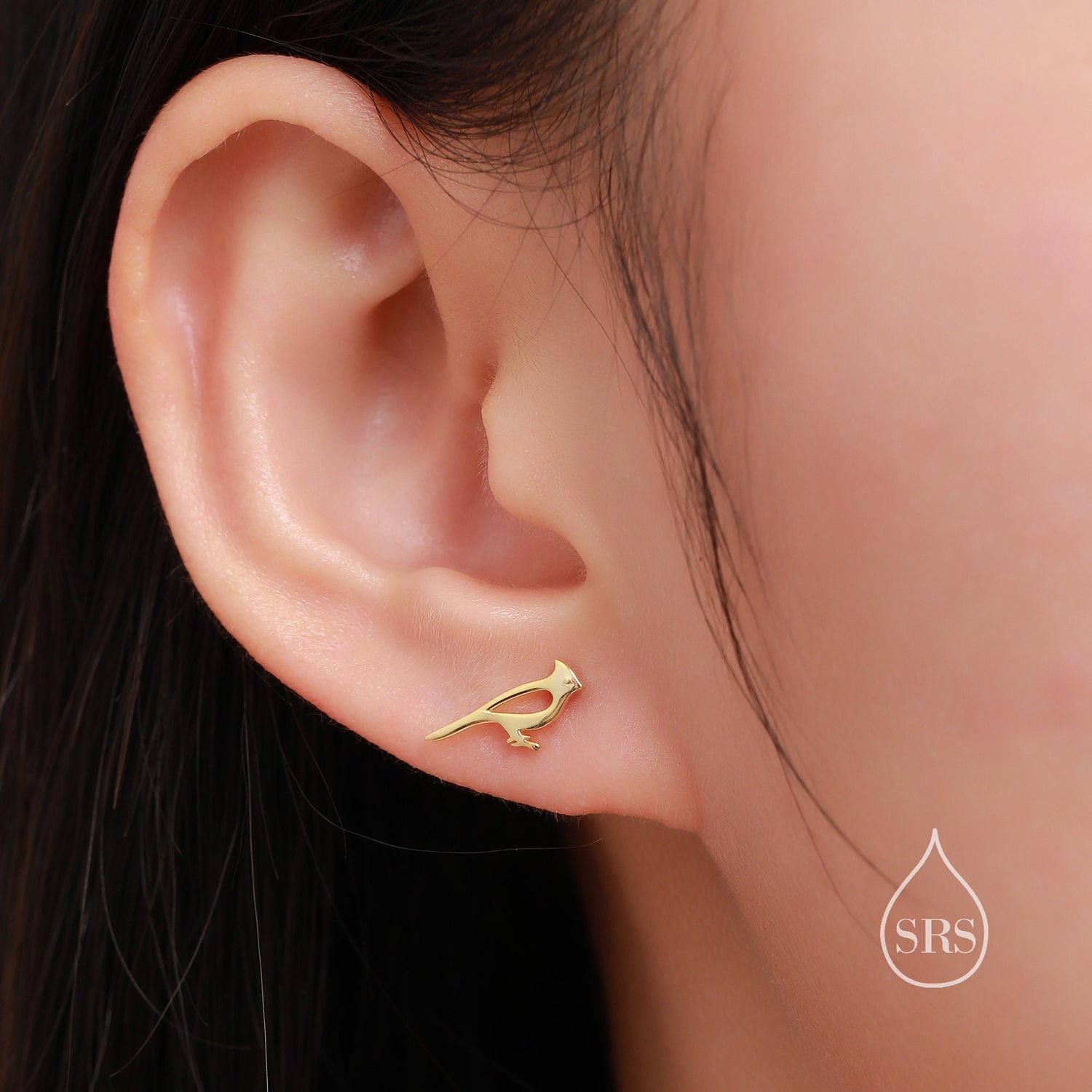 Cardinal Bird Stud Earrings in Sterling Silver, Tiny Bird Earrings, Silver Bird Earrings, Silver or Gold