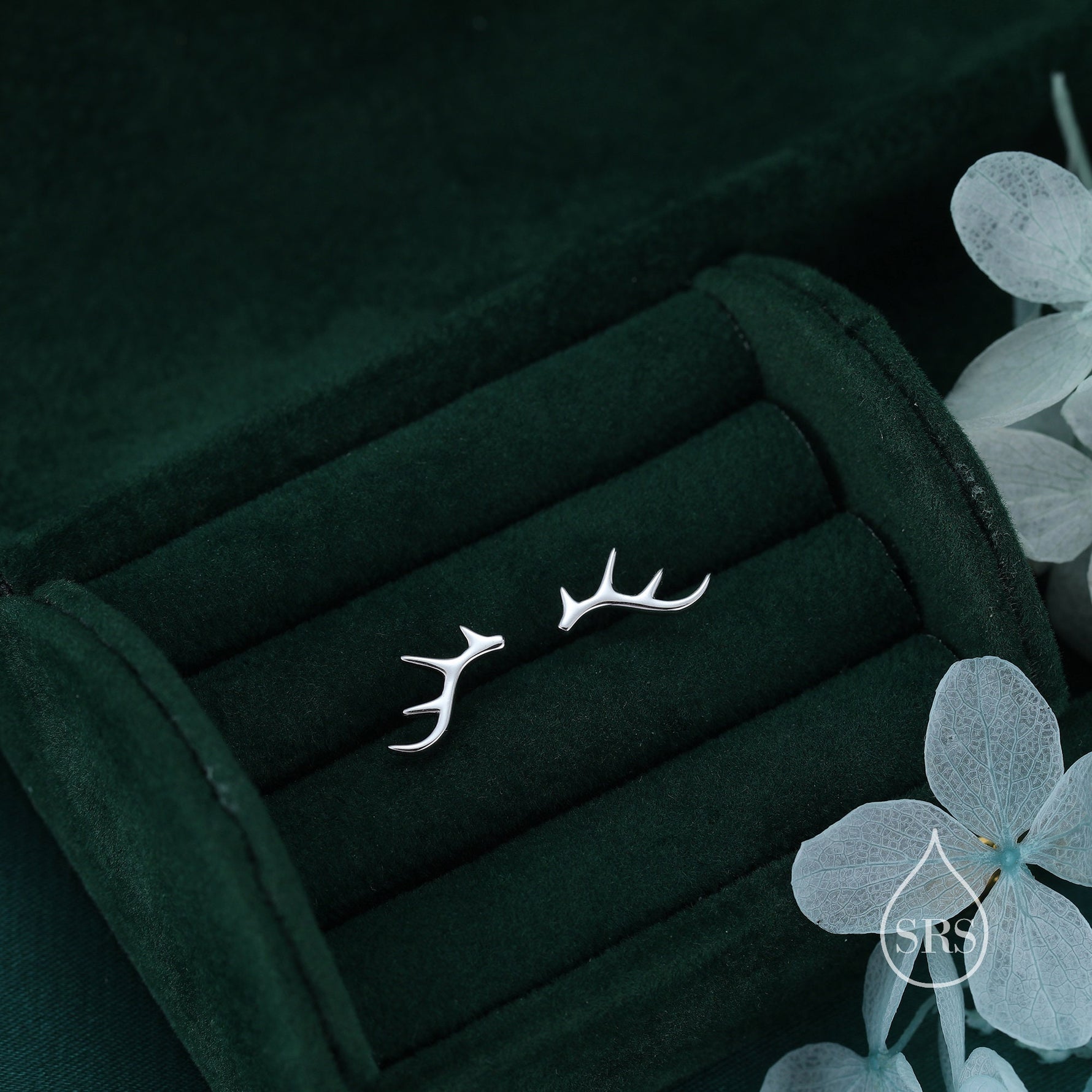 Stag Deer Antler Screw Back Earrings in Sterling Silver, Antler Barbell Earrings, - Cute, Fun, Whimsical and Pretty Jewellery