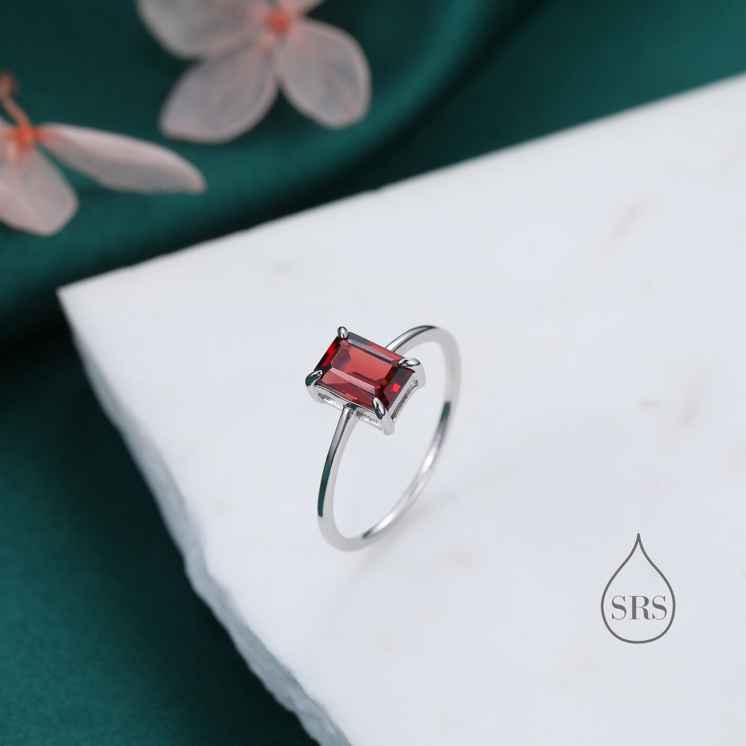 Emerald Cut Garnet Gemstone Ring