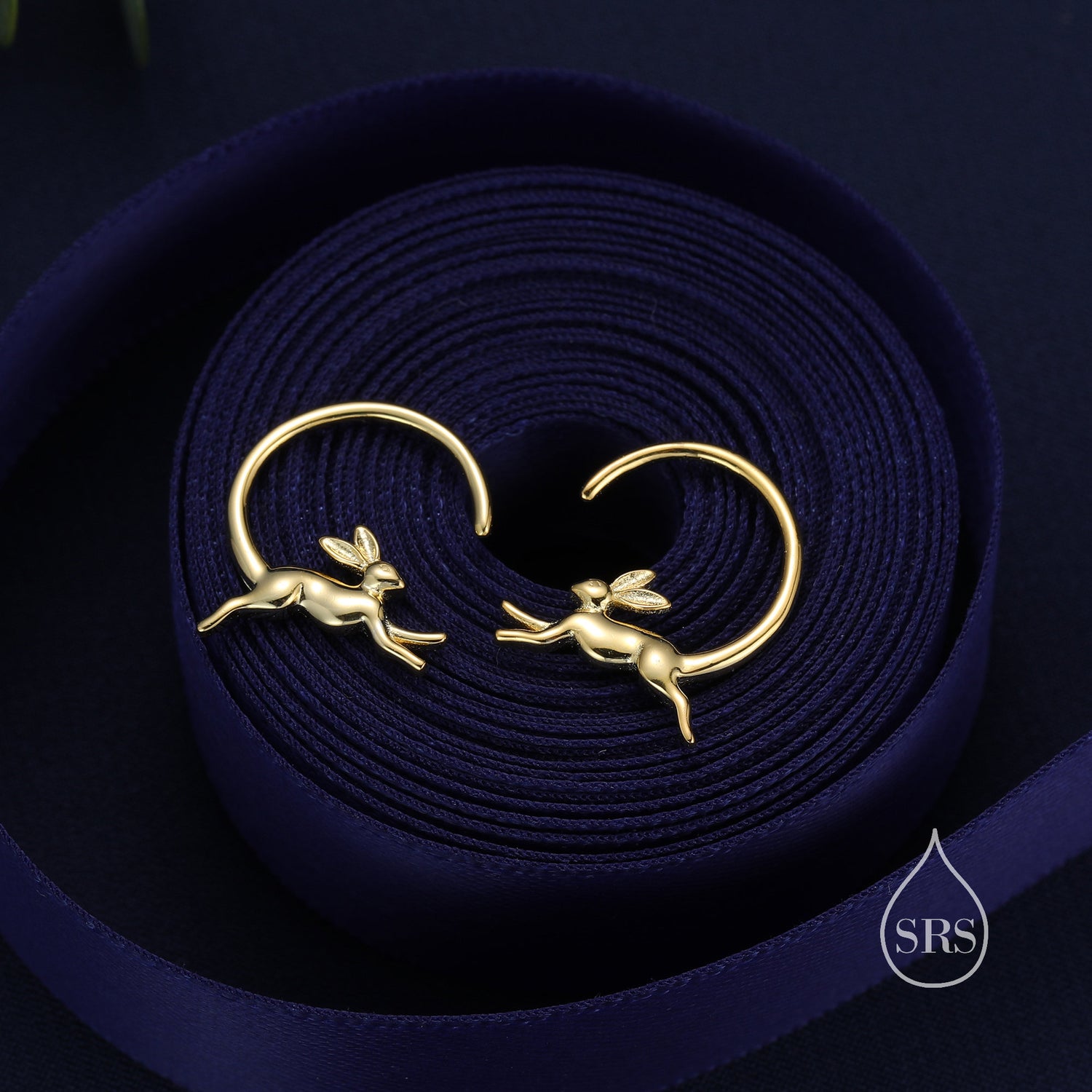 Leaping Hare Hoop Earrings in Sterling Silver, Silver or Gold, Minimalist Rabbit Earrings, Simple Bunny Earrings