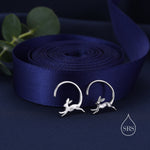 Leaping Hare Hoop Earrings in Sterling Silver, Silver or Gold, Minimalist Rabbit Earrings, Simple Bunny Earrings