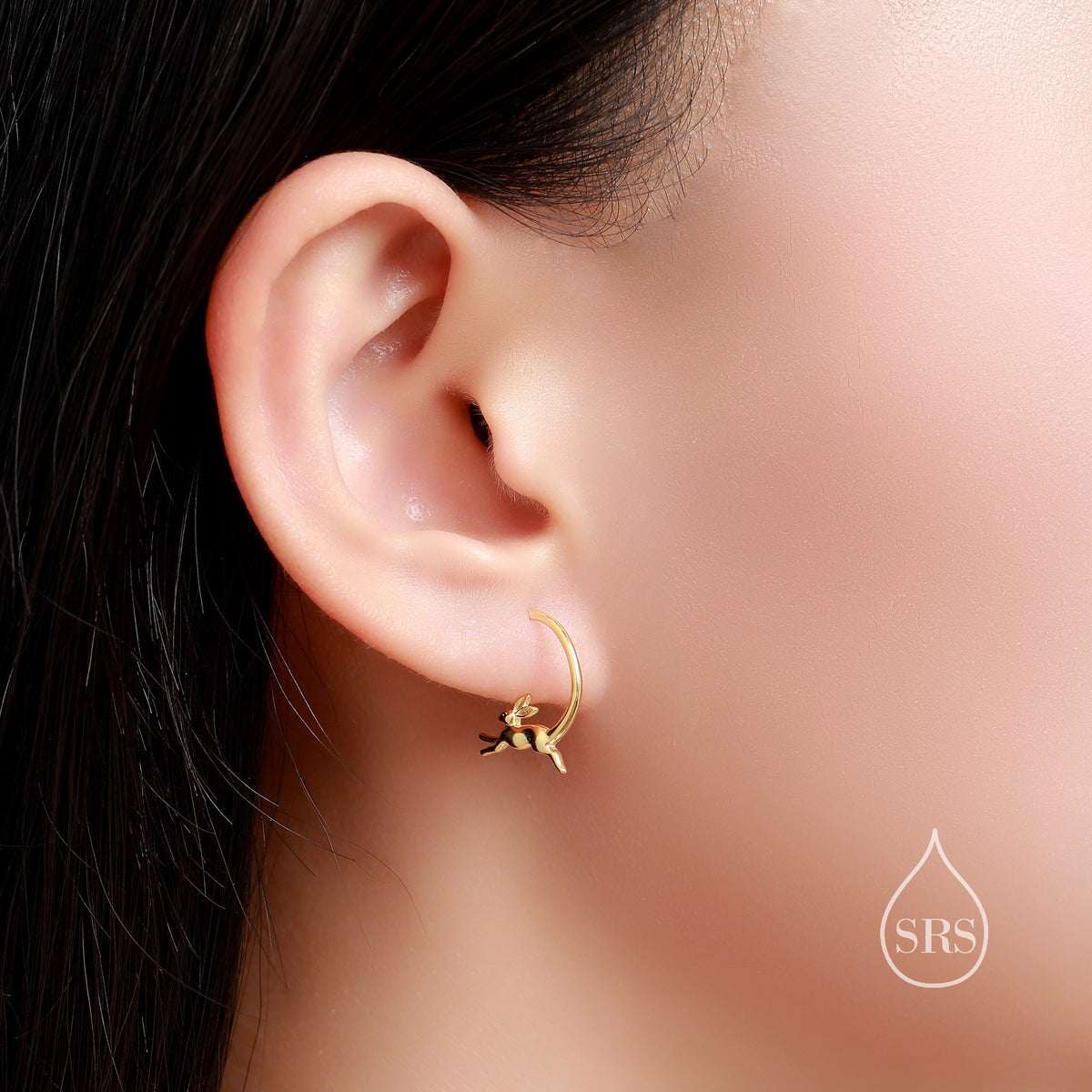 Leaping Hare Hoop Earrings in Sterling Silver, Silver or Gold, Minimalist Rabbit Earrings, Simple Bunny Earrings