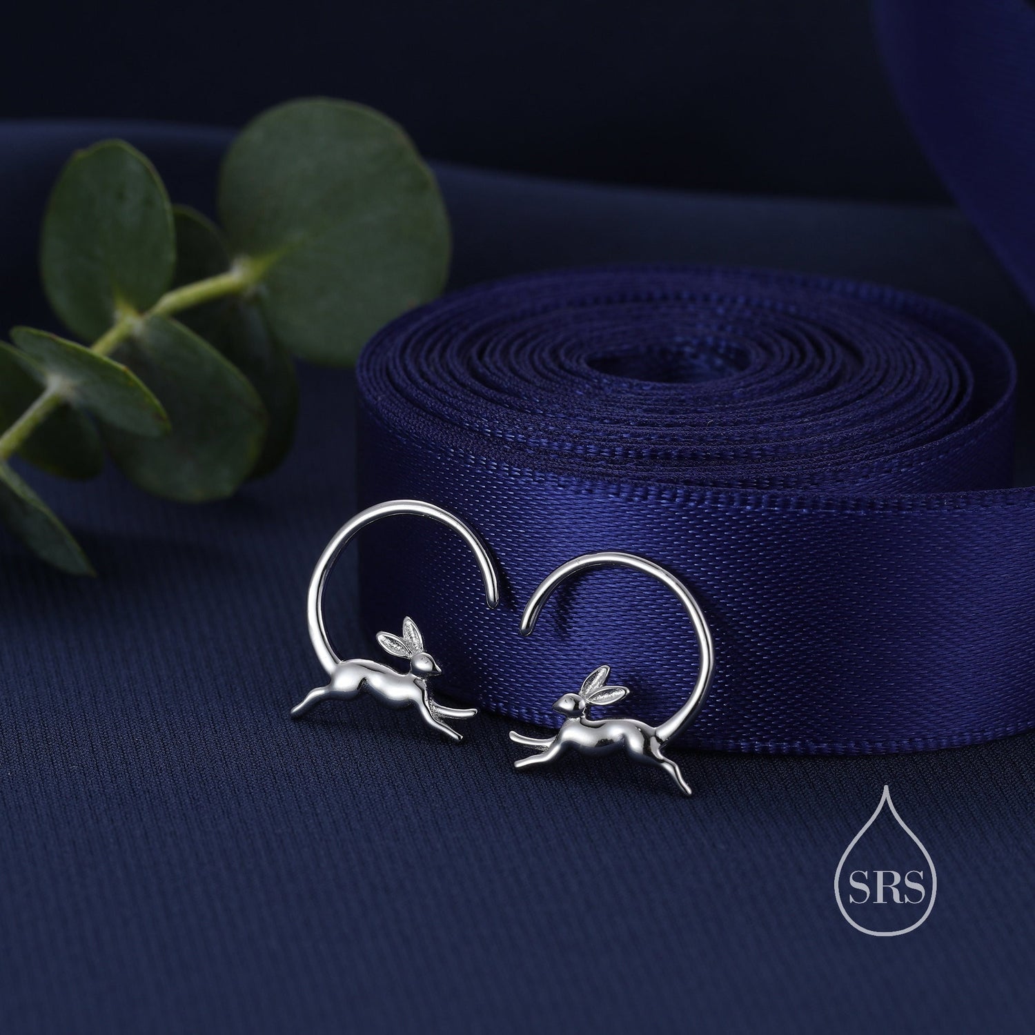 Leaping Hare Hoop Earrings in Sterling Silver, Silver or Gold, Minimalist Rabbit Earrings, Simple Bunny Earrings