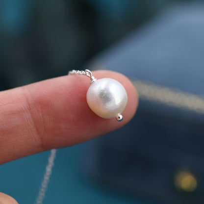 Genuine Fresh Water Pearl Threader Earrings in Sterling Silver, 9cm Long Ear Threaders, Natural Drop Baroque Pearl Ear Threaders,