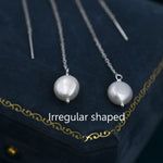 Genuine Fresh Water Pearl Threader Earrings in Sterling Silver, 9cm Long Ear Threaders, Natural Drop Baroque Pearl Ear Threaders,