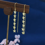 Star Cascade Threader Earrings in Sterling Silver, Star U Shape Ear Threaders, Silver, Gold or Rose Gold, Star Threaders, Long Threaders