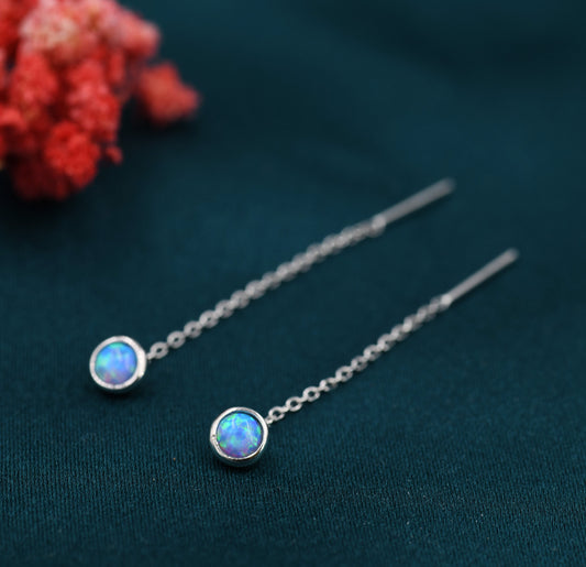 Blue Opal Dot Threader Earrings in Sterling Silver, Lab Opal Ear Threaders, Silver or Gold, Opal Threaders, Chain Earrings